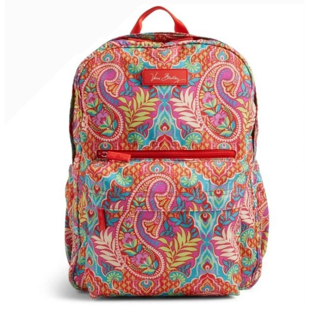 Vera Bradley Light Up Grande Backpack Paisley in Paradise Pink Orange Blue